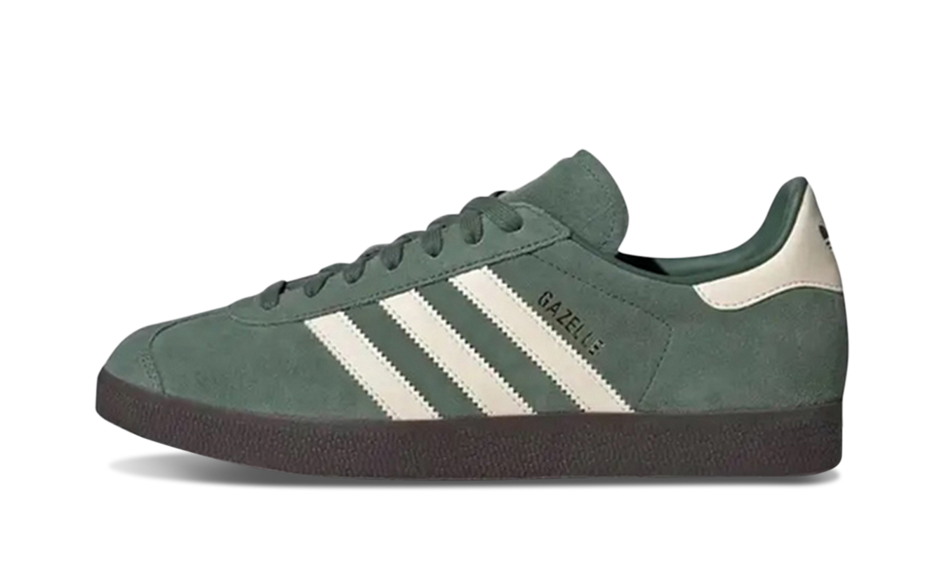 Witte Adidas Gazelle "Mexico" schoenen met gele en groene details, zijaanzicht van de sportieve casual schoenen