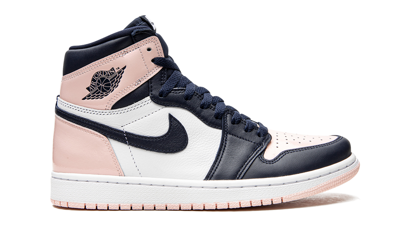 Zwarte en roze Air Jordan 1 HIGH WMNS schoenen met Bubble Gum details, Nike sneakers voor dames, stijlvolle en sportieve schoenen
