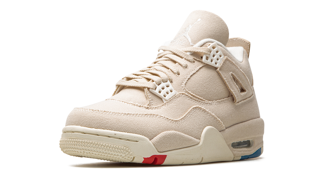 Witte Air Jordan 4 WMNS sneakers met canvas details, sportieve schoenen voor dames van Mijn winkel.
