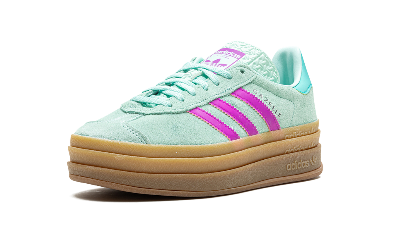 Donkerblauwe Adidas Gazelle Bold GS schoenen met turquoise en roze details, sportieve sneakers voor jongens en meisjes