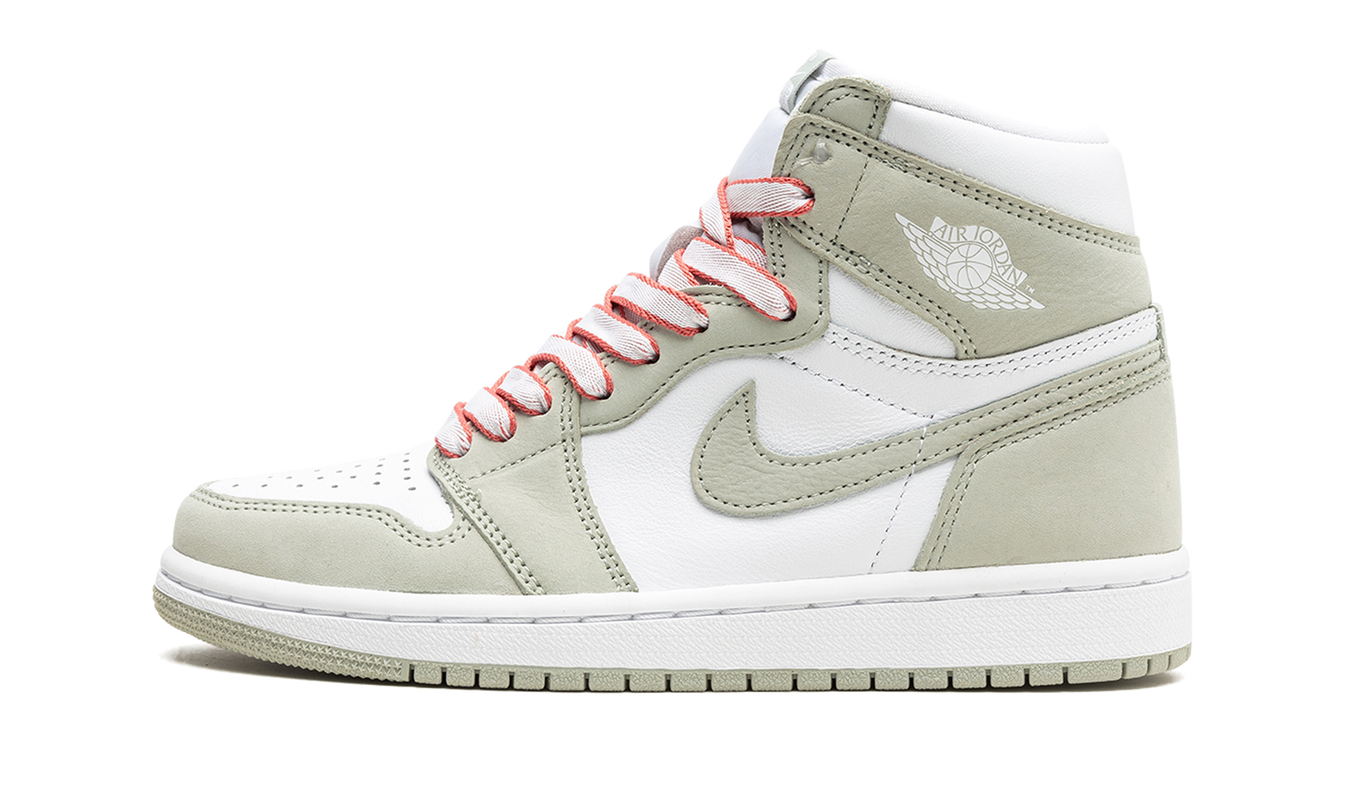 Zwarte Air Jordan 1 HIGH OG WMNS "Seafoam" sneakers met groene en witte details, schoenen voor dames, zicht van voren