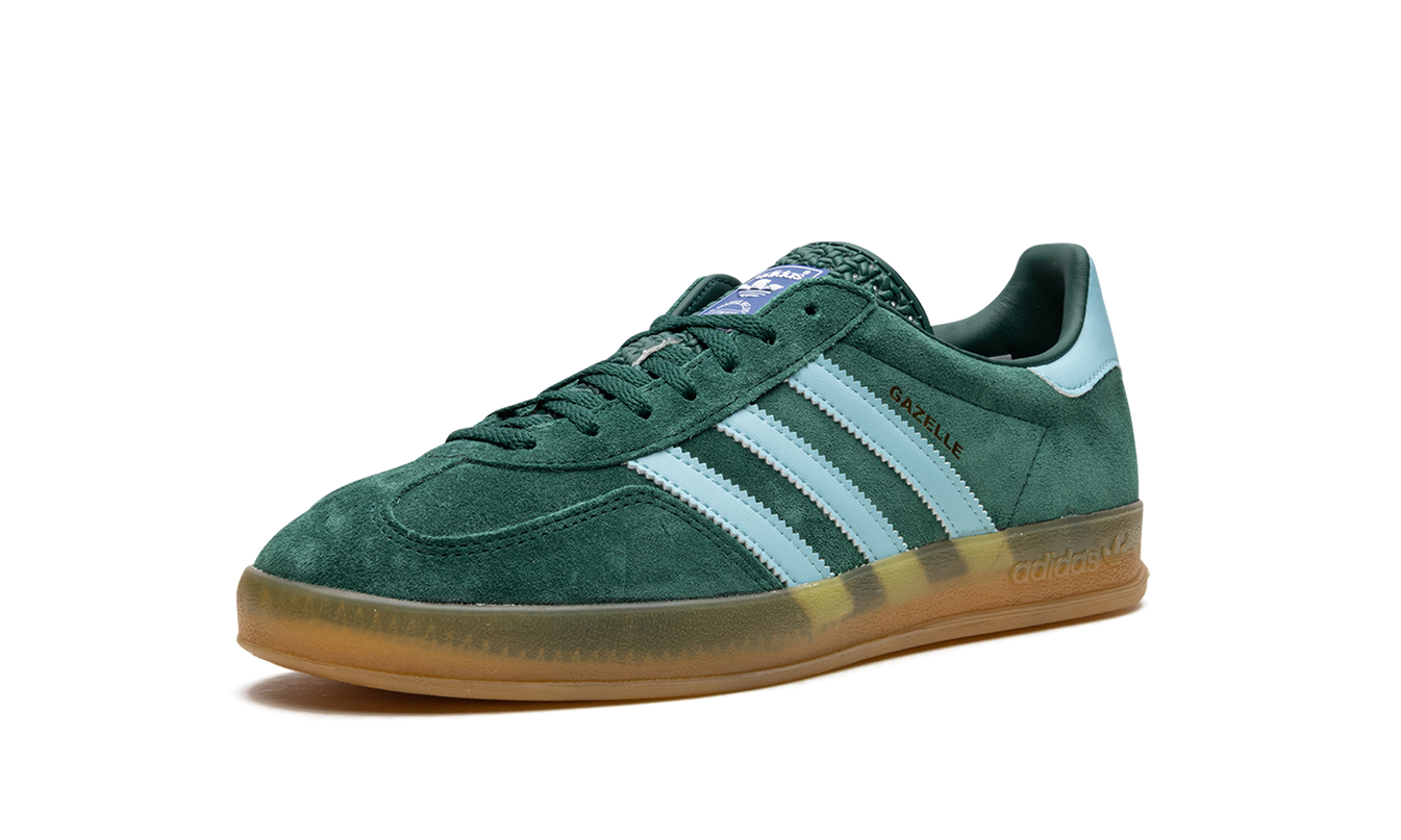 Adidas Gazelle indoor schoenen voor heren in Collegiate Green, met witte zool en leren bovenwerk, geschikt voor binnengebruik