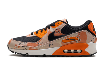 Nike Air Max 90 Premium schoenen in bio beige, safety orange, phantom en zwart, met zichtbare dempingsysteem en sportieve details