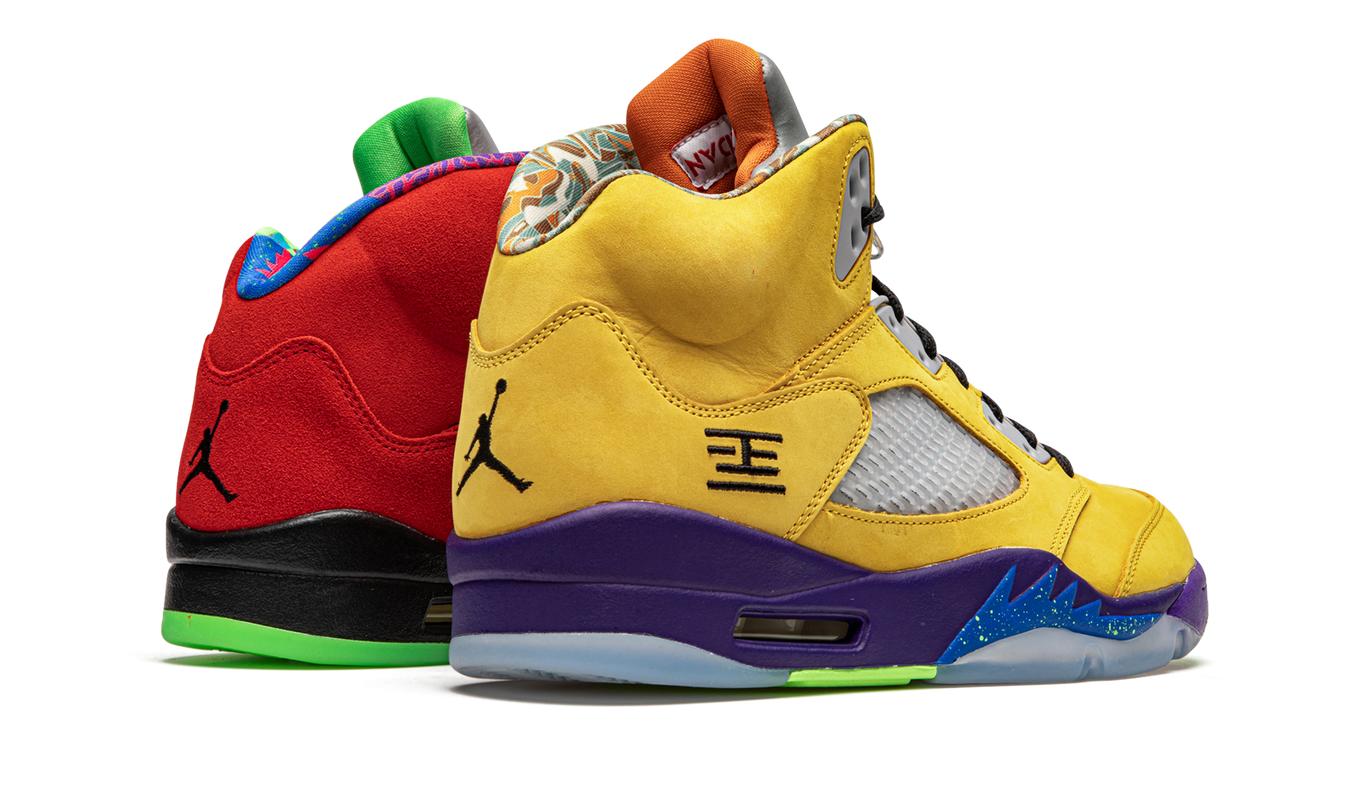 Verzorgde Air Jordan 5 Retro sneakers in multi-kleur ontwerp, Nike Air Jordan schoenen met gedetailleerd design en merklogo.