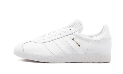 Witte Adidas Gazelle sneakers voor dames met leren bovenwerk en witte zool, stijlvolle schoenen voor dagelijks gebruik