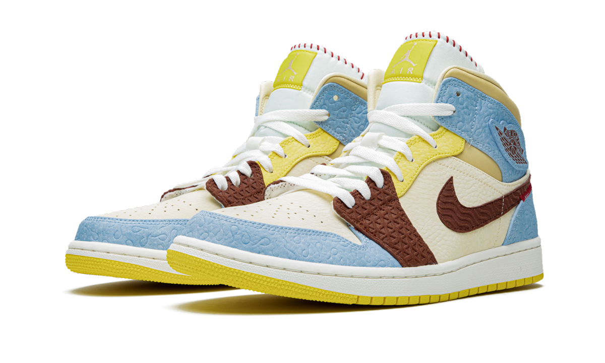 Air Jordan 1 Mid SE schoenen in Maison Chateau Rouge Fearless kleur met rood en zwart details, iconische basketbalschoenen van Mijn winkel
