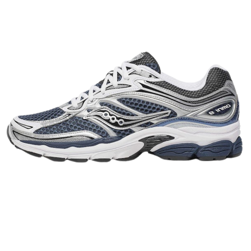 Sneakers van Saucony ProGrid Omni 9 in diepe marineblauwe kleur, ontworpen voor comfort en ondersteuning.