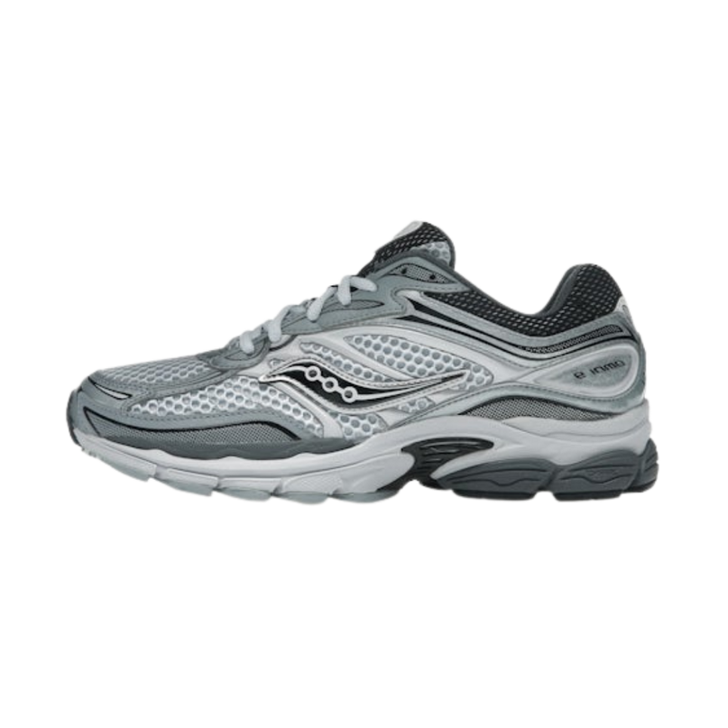 Zwarte Saucony ProGrid Omni 9 microchip sneakers van CAPE EXCLUSIVES met witte accenten en ademend meshmateriaal.