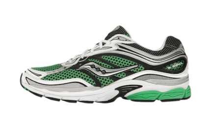Sneakers van Saucony ProGrid Omni 9 OG in groen en zilver, met sportieve details en ademend ontwerp.