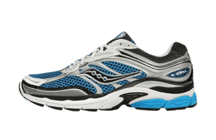 Saucony ProGrid Omni 9 sneakers in royal blauw en zilver, ontworpen voor comfort en sportieve prestaties.