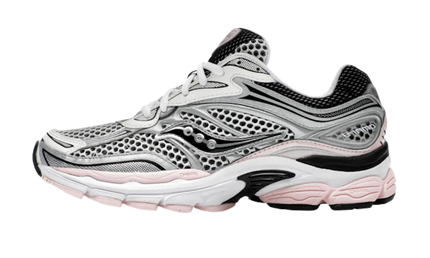 Zilveren en roze Saucony ProGrid Omni 9 sneakers met sportieve uitstraling en ademende constructie.