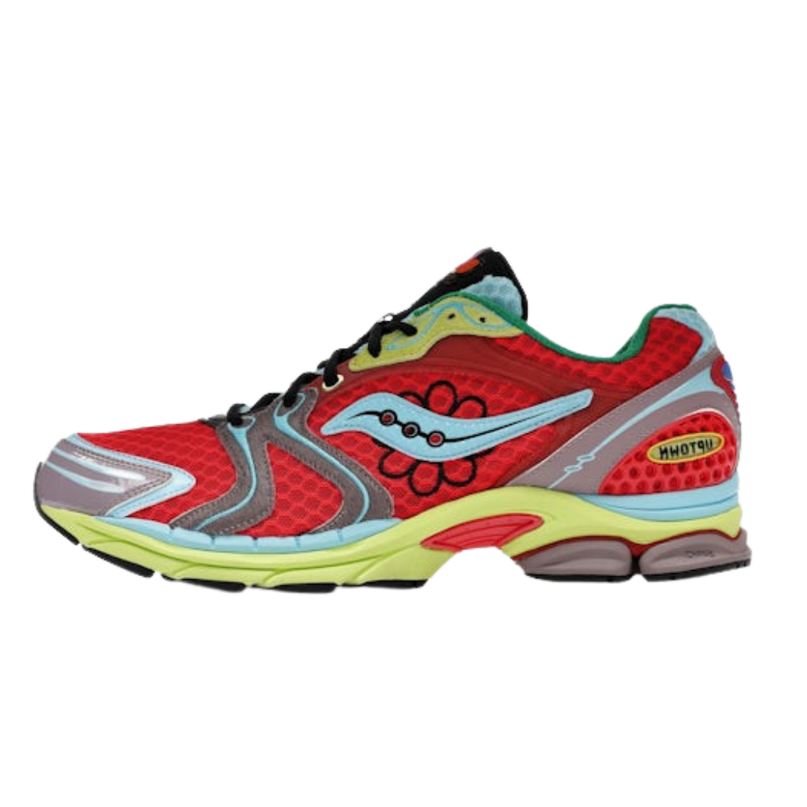 CAPE EXCLUSIVES Saucony ProGrid Triumph 4 sneakers met bloemenprint en groene details, stijlvolle sportschoenen voor dames.