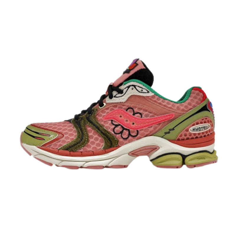 Sneakers van CAPE EXCLUSIVES, Saucony ProGrid Triumph 4 met bloemmotieven en kleurrijke details, ontworpen voor comfort en stijl.