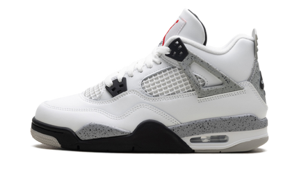 Witte Air Jordan 4 Retro GS schoenen met cementpatroon en zwarte details, sneakers voor meisjes en jongeren