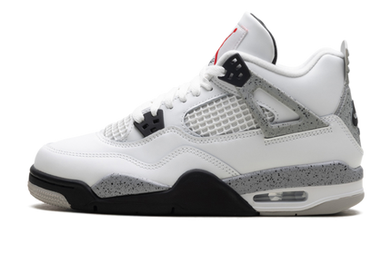 Witte Air Jordan 4 Retro GS schoenen met cementpatroon en zwarte details, sneakers voor meisjes en jongeren