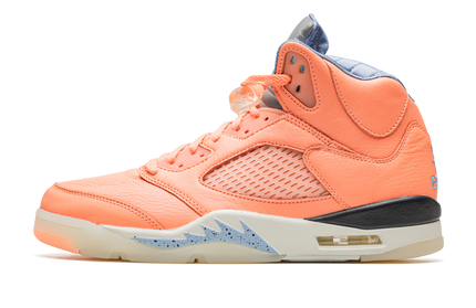 Sportieve Air Jordan 5 Retro schoenen in Crimson Bliss met zwart en rood details, ontworpen door DJ Khaled