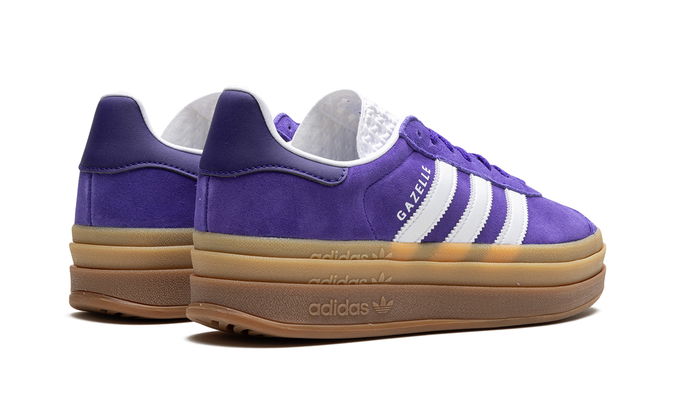 Dames Adidas Gazelle Bold schoenen in paars, lichtgewicht sneakers met suède bovenkant en witte zool, geschikt voor casual dragen.