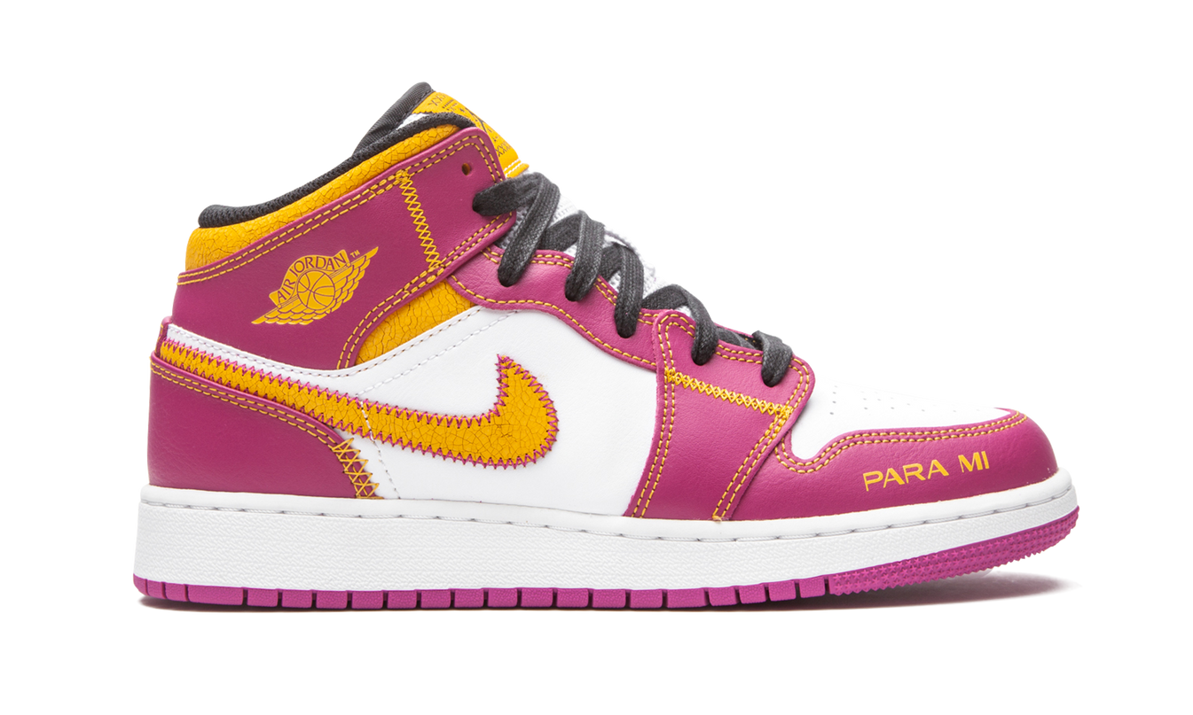 Schoenen Air Jordan 1 Mid DOD GS "Day of the Dead" met kleurrijk design en unieke details, geschikt voor jongeren.