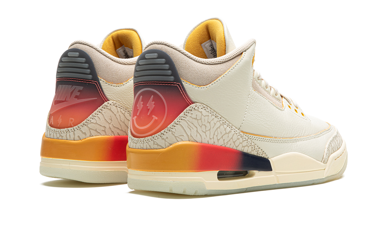 Sportieve Air Jordan 3 SP "J Balvin" sneakers van Mijn winkel, close-up van de kleurrijke schoen met opvallend design.