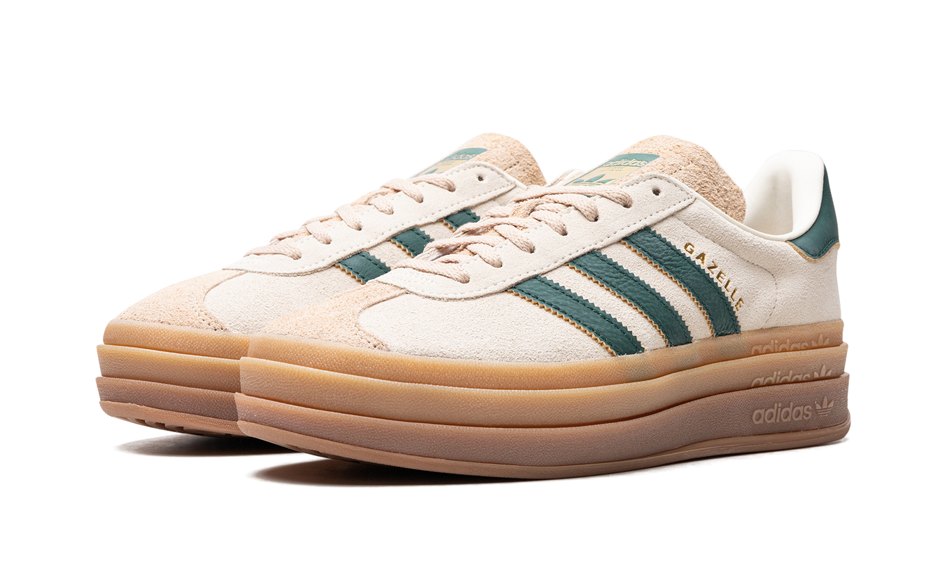 Damesschoenen Adidas Gazelle Bold in crème en collegiate groen, stijlvolle sneakers met witte zool en duurzame materialen