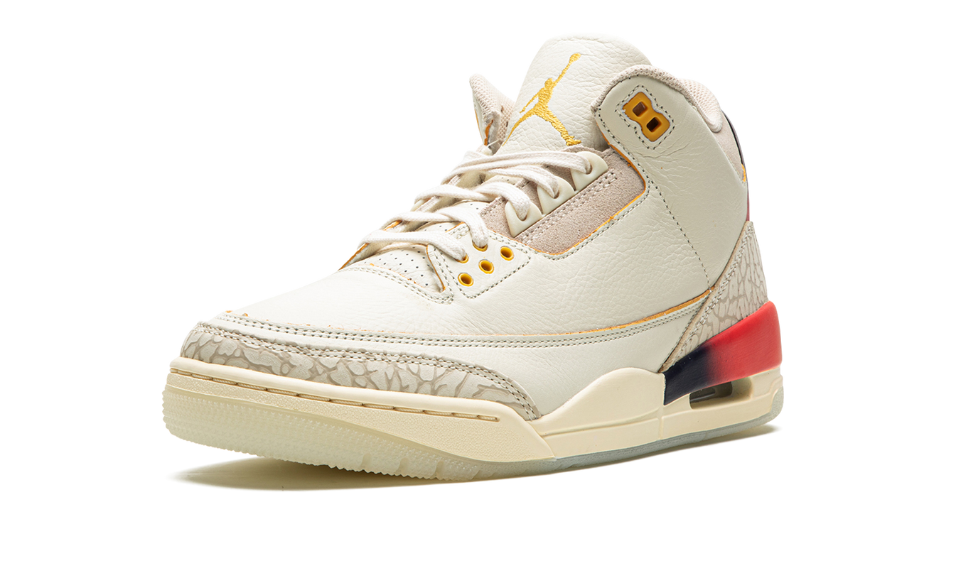 Lichte Air Jordan 3 SP "J Balvin" schoenen met kleurrijk ontwerp en kenmerkend silhouet, zichtbaar in de afbeelding.