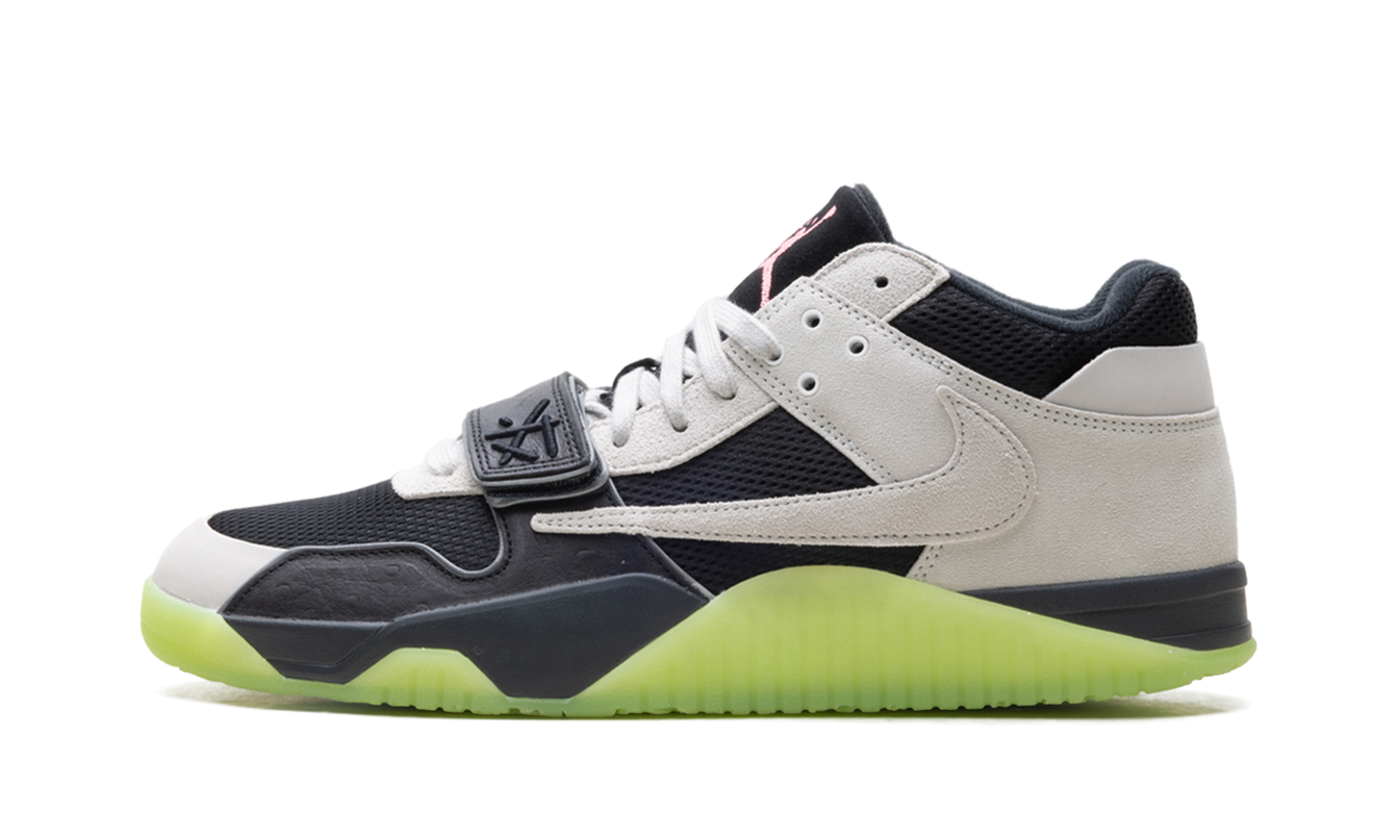 Zwarte en zilveren Jumpman Jack TR sneakers van Travis Scott x Chase B, sportieve schoenen voor heren.