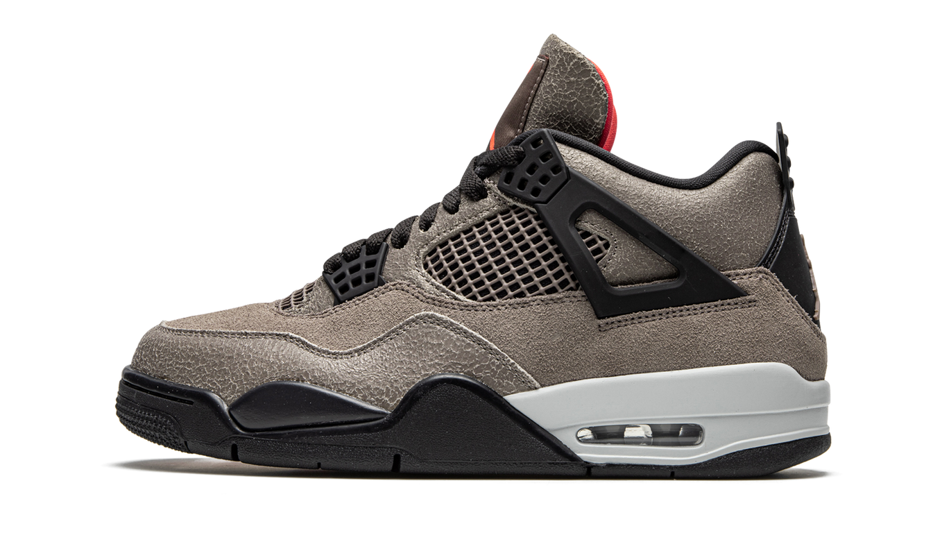 Taupe Haze Air Jordan 4 Retro schoenen in grijsbruin en taupe, met leren en suède details, voor heren en dames
