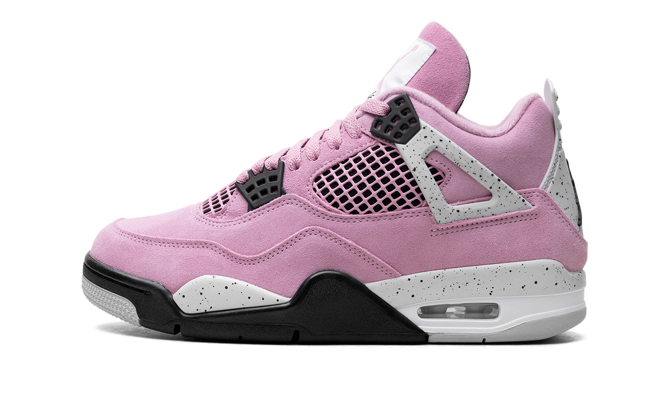 Elegante Air Jordan 4 WMNS Orchid schoenen in paars en wit, met details van het merk Mijn winkel op de sneakers