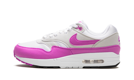 Nike Air Max 1 WMNS Fuchsia Dream schoenen met roze en paarse details en witte zool, dames sportschoenen.