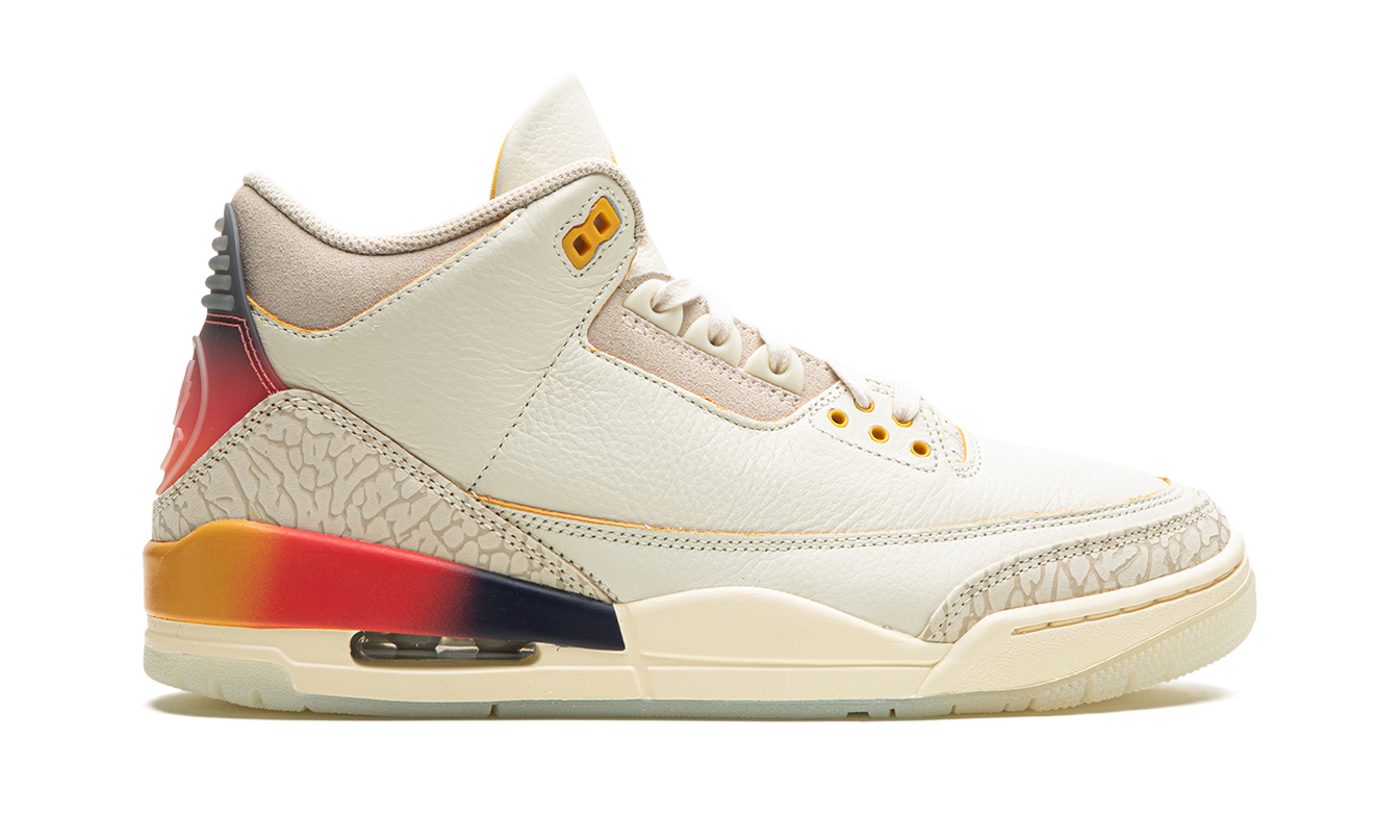 Lucht Jordan 3 SP J Balvin schoenen in zwart en grijs met opvallende details en het Jordan logo zichtbaar.