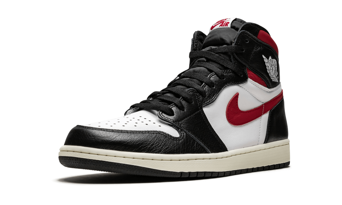 Leren Air Jordan 1 Retro High OG sportschoenen in rood met witte details en zwarte accenten, ontworpen door Mijn winkel.