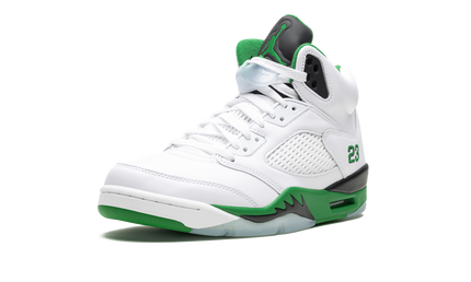Dames Air Jordan 5 Lucky Green sneakers met groene en zwarte details, visueel opvallend en sportief ontwerp.
