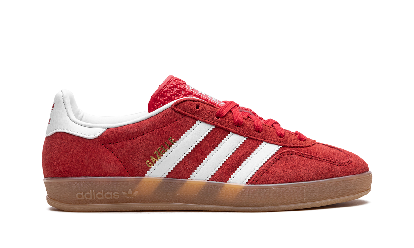 Adidas Gazelle Indoor sneakers in Better Scarlet kleur, zwart en rood, nette sportschoenen voor binnengebruik.