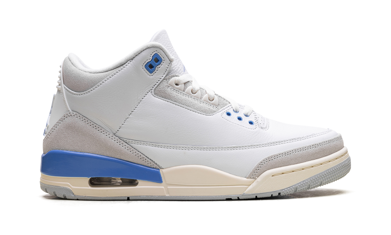 Sportieve Air Jordan 3 sneakers "Lucky Shorts" van Mijn winkel, close-up van de kleurrijke schoenen en details.